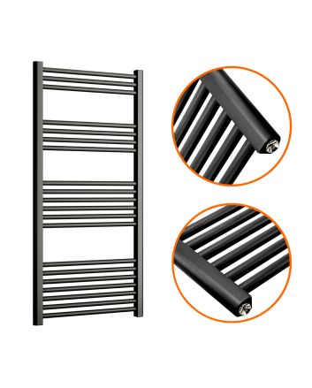1200 x 600mm Straight Black Heated Towel Rail