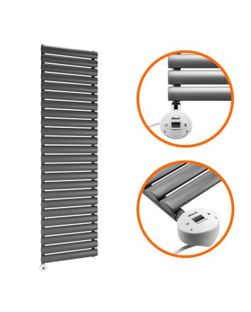 1411mm x 400mm Electric Anthracite Single Oval Panel Vertical Radiator