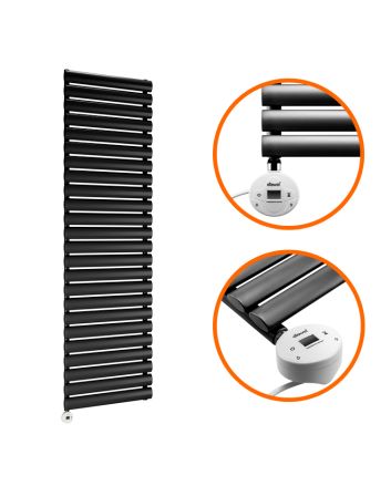 1411mm x 400mm Electric Black Single Oval Panel Vertical Radiator