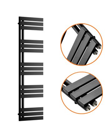 1510 x 400mm Black Flat Panel Bathroom Towel Radiator