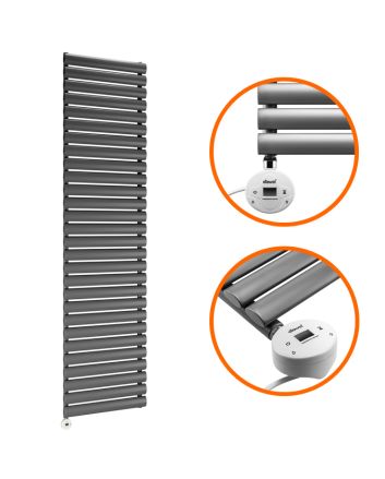 1652mm x 400mm Electric Anthracite Single Oval Panel Vertical Radiator