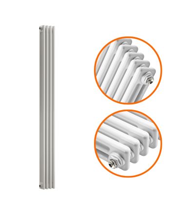 1500 x 203mm White Vertical Traditional 3 Column Radiator