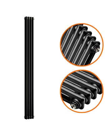 1800 x 203mm Black Vertical Traditional 2 Column Radiator