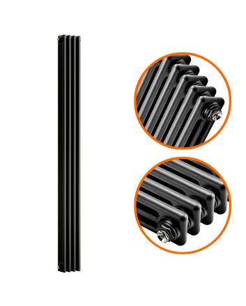 1800 x 203mm Black Vertical Traditional 3 Column Radiator