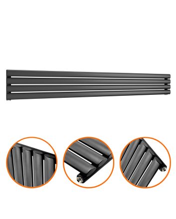 236mm x 1780mm Black Single Oval Tube Horizontal / Landscape Radiator 