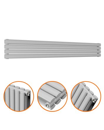 236mm x 1600mm Feather Grey Double Oval Tube Horizontal / Landscape Radiator