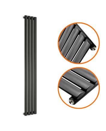1600 x 236mm Black Single Oval Tube Vertical Radiator 