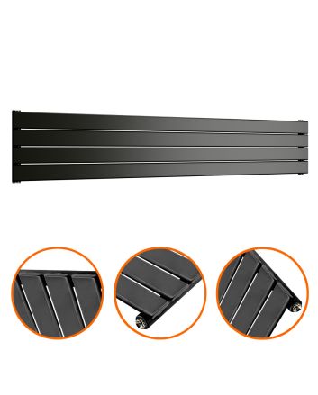 280mm x 1600mm Black Single Flat Panel Horizontal / Landscape Radiator