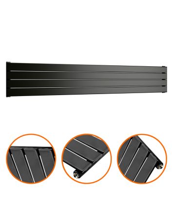 280mm x 1780mm Black Single Flat Panel Horizontal / Landscape Radiator