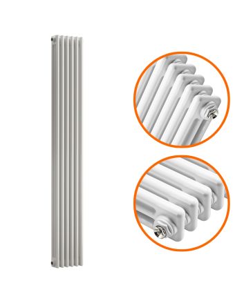 1500 x 293mm White Vertical Traditional 3 Column Radiator