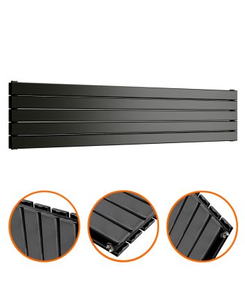 350mm x 1600mm Black Double Flat Panel Horizontal / Landscape Radiator