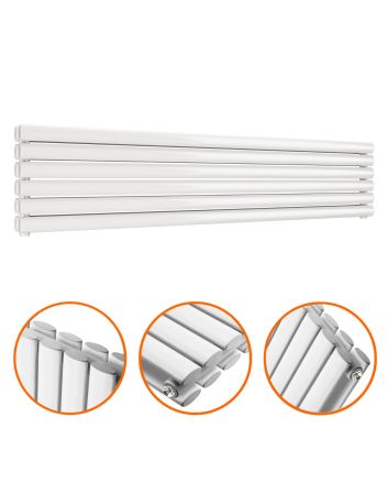 354mm x 1600mm White Double Oval Tube Horizontal / Landscape Radiator 