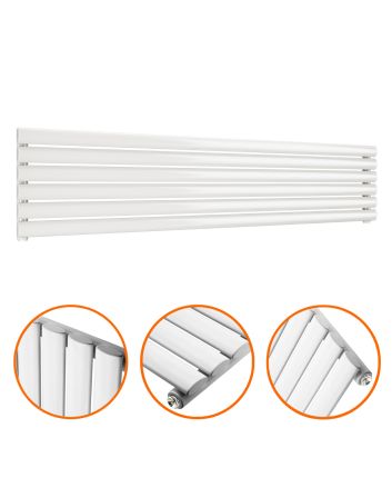 354mm x 1600mm White Single Oval Tube Horizontal / Landscape Radiator 