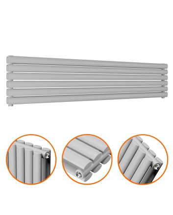 354mm x 1600mm Feather Grey Double Oval Tube Horizontal / Landscape Radiator