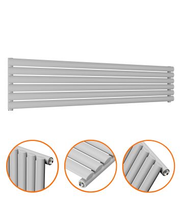 354mm x 1600mm Feather Grey Single Oval Tube Horizontal / Landscape Radiator