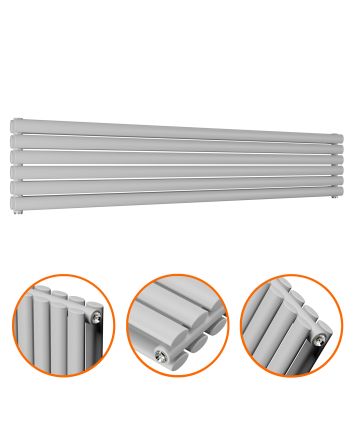 354mm x 1780mm Feather Grey Double Oval Tube Horizontal / Landscape Radiator