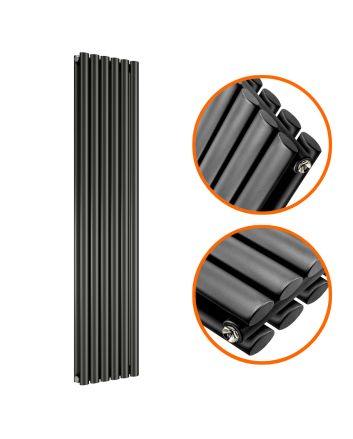 1600 x 354mm Black Double Oval Tube Vertical Radiator 