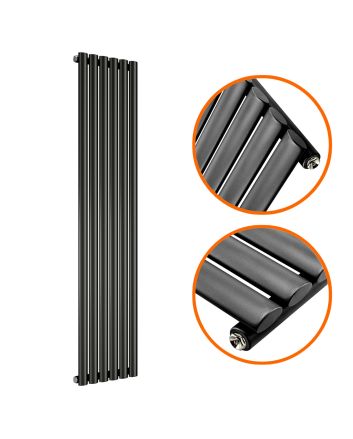 1600 x 354mm Black Single Oval Tube Vertical Radiator 