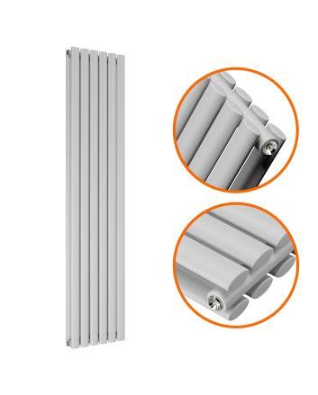 1600 x 354mm Feather Grey Double Oval Tube Vertical Radiator 