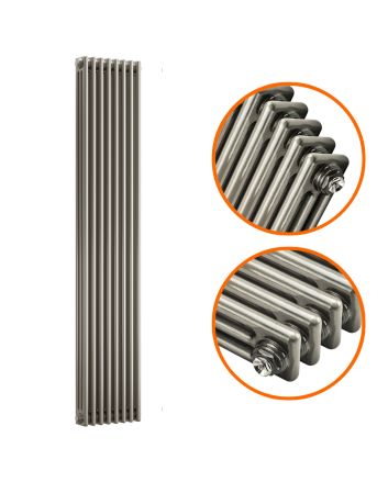 1800 x 383mm Raw Metal Lacquered Vertical Traditional 3 Column Radiator