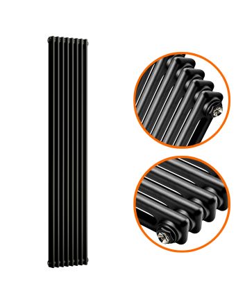 1800 x 383mm Black Vertical Traditional 2 Column Radiator