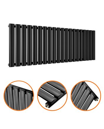 400 x 1180mm Black Single Oval Tube Horizontal Radiator 