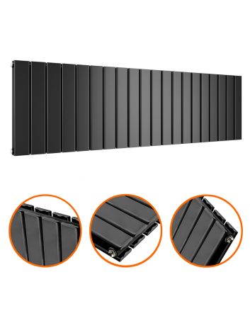 400 x 1400mm Black Double Flat Panel Horizontal Radiator 