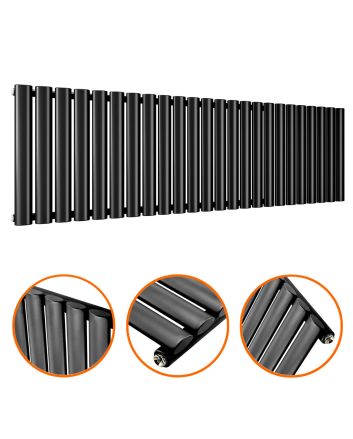 400 x 1411mm Black Single Oval Tube Horizontal Radiator 