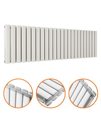 400 x 1411mm White Double Oval Tube Horizontal Radiator 
