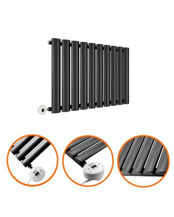 400 x 595mm Electric Black Single Oval Panel Horizontal Radiator