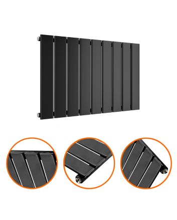 400 x 630mm Black Single Flat Panel Horizontal Radiator 