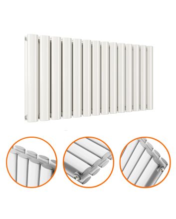 400 x 834mm White Double Oval Tube Horizontal Radiator 