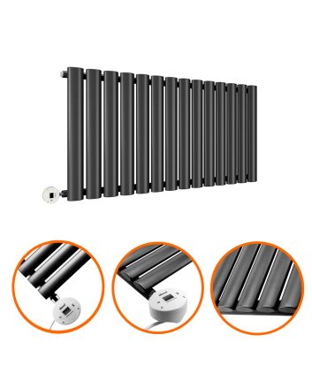 400 x 834mm Electric Black Single Oval Panel Horizontal Radiator