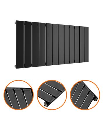 400 x 840mm Black Single Flat Panel Horizontal Radiator 