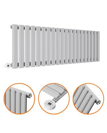 400 x 1180mm Electric Feather Grey Single Oval Panel Horizontal Radiator