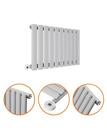 400 x 595mm Electric Feather Grey Single Oval Panel Horizontal Radiator