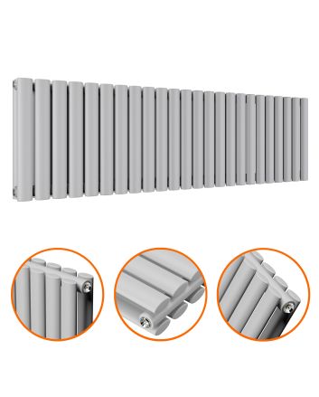 400 x 1411mm Feather Grey Double Oval Tube Horizontal Radiator