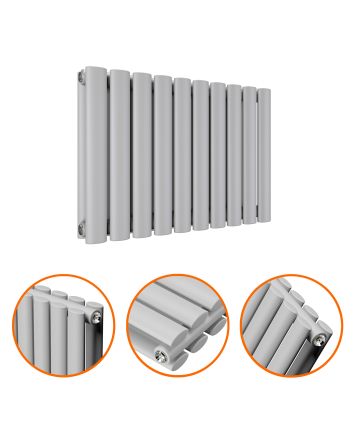 400 x 595mm Feather Grey Double Oval Tube Horizontal Radiator