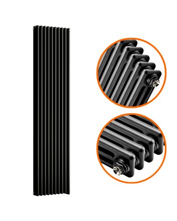 1800 x 470mm Black Vertical Traditional 3 Column Radiator