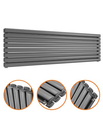 472mm x 1600mm Anthracite Double Oval Tube Horizontal / Landscape Radiator 