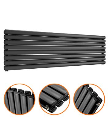 472mm x 1600mm Black Double Oval Tube Horizontal / Landscape Radiator 