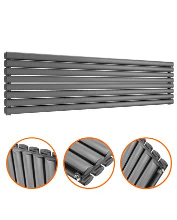 472mm x 1780mm Anthracite Double Oval Tube Horizontal / Landscape Radiator 