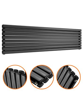 472mm x 1780mm Black Double Oval Tube Horizontal / Landscape Radiator 