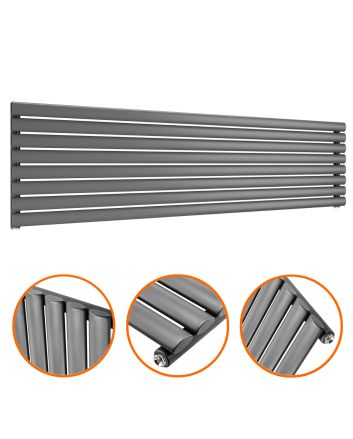 472mm x 1780mm Anthracite Single Oval Tube Horizontal / Landscape Radiator 