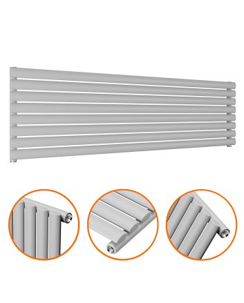 472mm x 1600mm Feather Grey Single Oval Tube Horizontal / Landscape Radiator