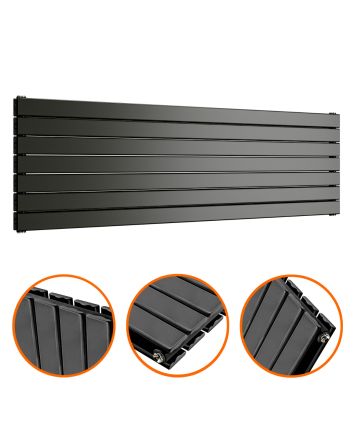 490mm x 1600mm Black Double Flat Panel Horizontal / Landscape Radiator