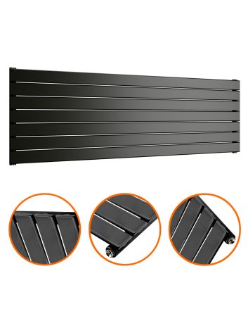 490mm x 1600mm Black Single Flat Panel Horizontal / Landscape Radiator