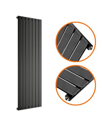 1600 x 490mm Black Single Flat Panel Vertical Radiator 