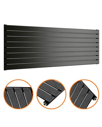 560mm x 1600mm Black Single Flat Panel Horizontal / Landscape Radiator