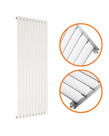 1600 x 590mm White Single Oval Tube Vertical Radiator 